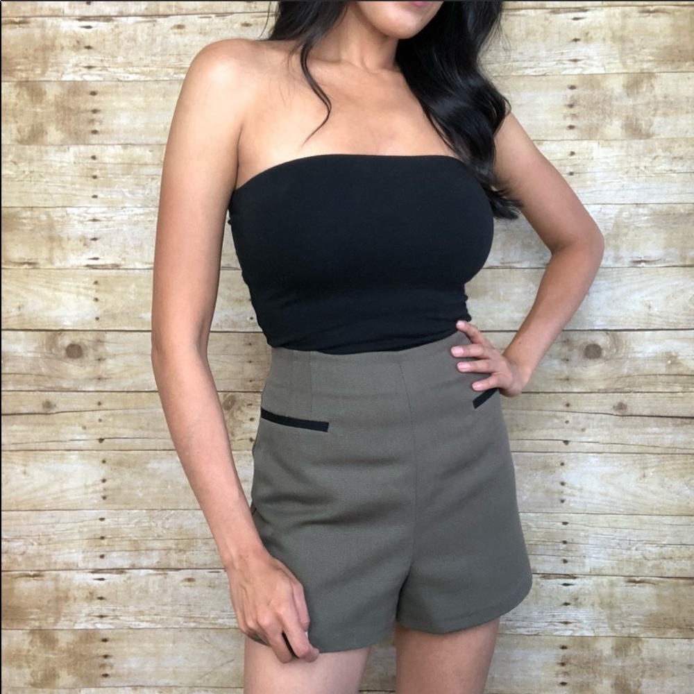 Topshop High Waisted Army Green Shorts
